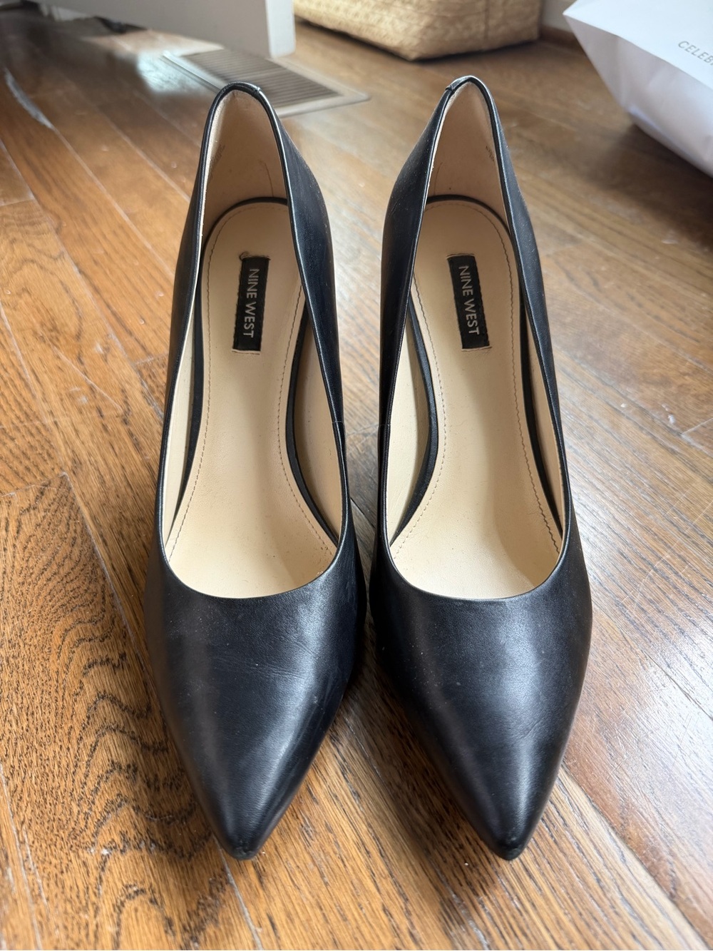 Nine West Black Pointed-Toe Leather Heels